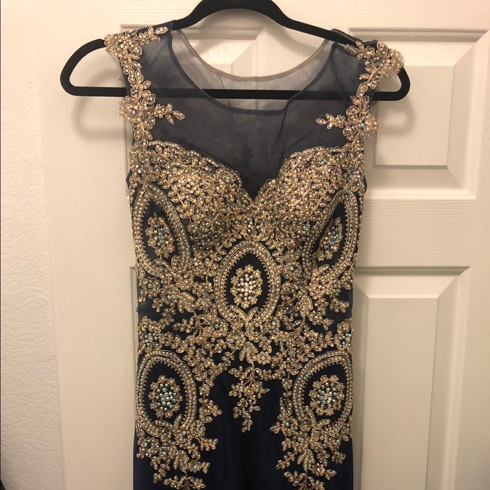 Navy Blue Beaded mermaid evening dress